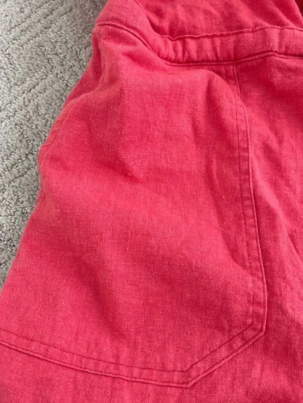 Girls Red Linen-Blend Romper Shorts
